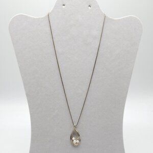 Vintage Sterling Silver Teardrop Necklace With Pearl Accents Snake Chain 18in